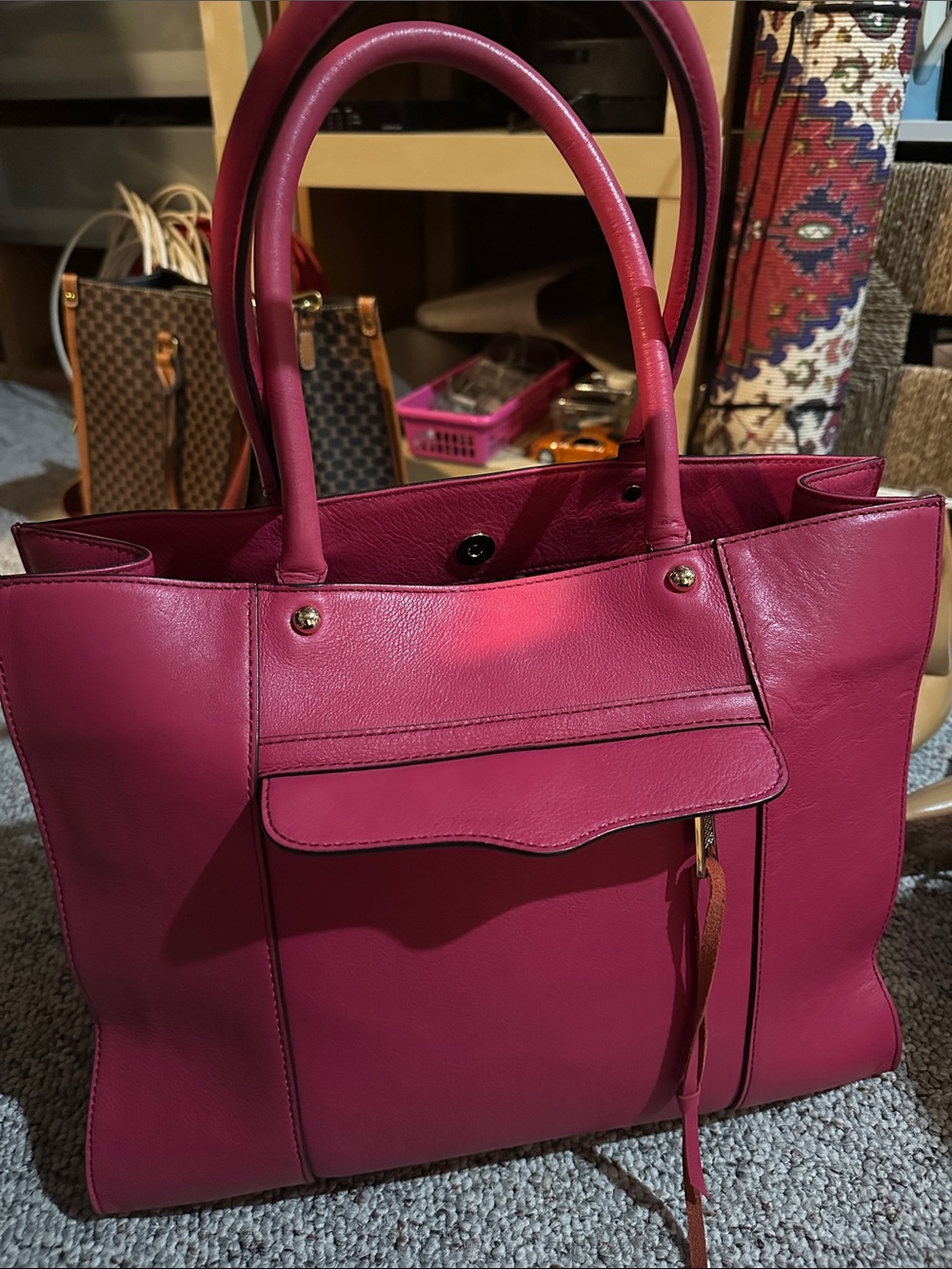Rebecca Minkoff Magenta Leather Tote with Tassel